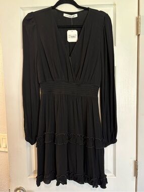 Altar'd State Black Long-Sleeve V-Neck Ruffle Dress. BRAND NEW, NEVER WORN!